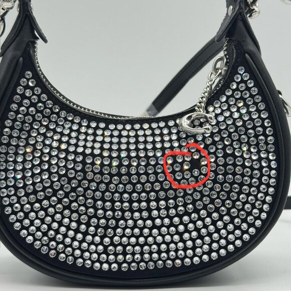 COACH Jonie crystals top handle clutch mini crossbody bag -Silver /Black - Picture 11 of 17
